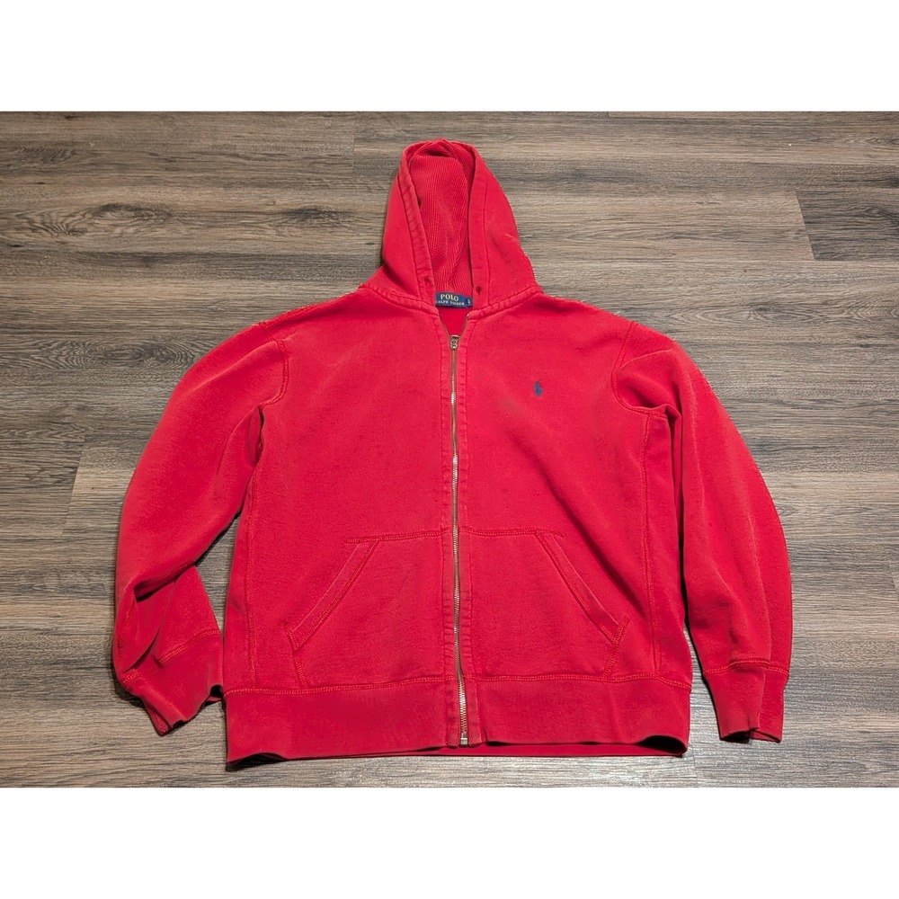Polo Ralph Lauren Mens Large Red Full Zip Waffle Lined Hoodie Sweatshirt Pony